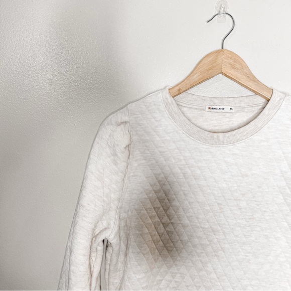 Marine Layer | Cream Corbet Quilted Puff Sleeve Crewneck Sweater Women’s Size XS - Picture 3 of 11